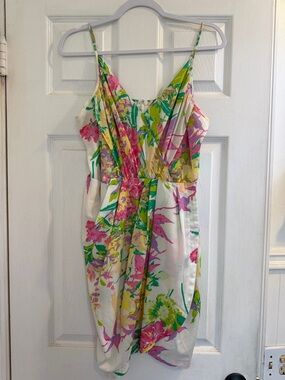 Yumi Kim Green & Pink Floral Spaghetti Strap Dress